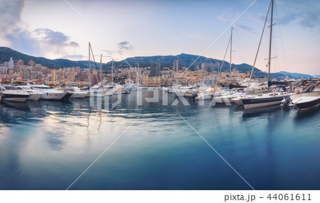Evening on Monaco promenade with no people Evening on Monaco promenade with no people 44061611