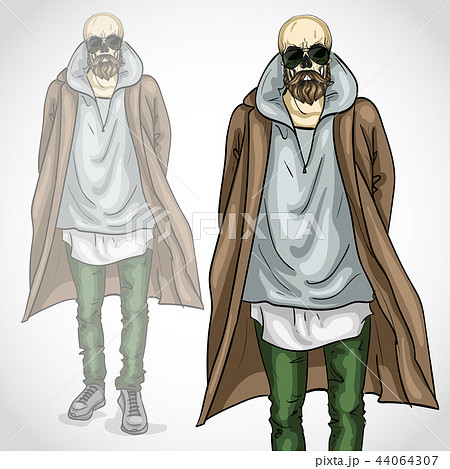 Vector man with skull and beard and moustaches 44064307