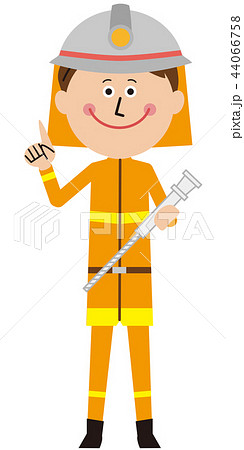 ポップな消防士さん 正面指差しのイラスト素材