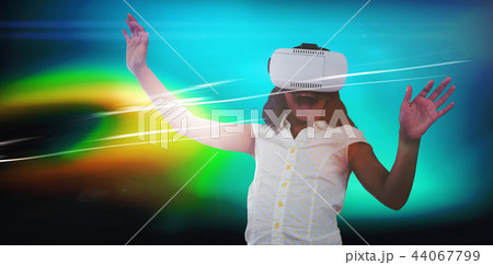 Girl enjoying while wearing virtual reality simulator 44067799