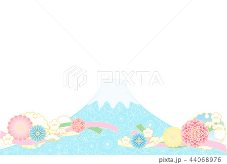 和柄 背景 富士山 縁起花のイラスト素材