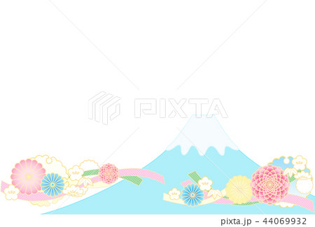 和柄 背景 富士山 縁起花のイラスト素材