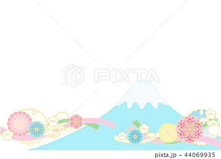 和柄 背景 富士山 縁起花のイラスト素材