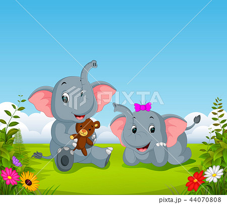 the natural view with the two elephant playing  44070808