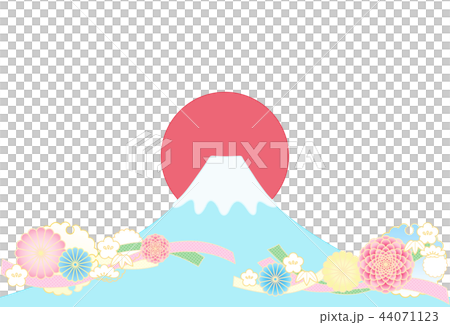 和柄 背景 富士山 初日の出 縁起花のイラスト素材