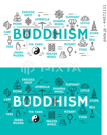 Buddhism religion and items icons 44072131