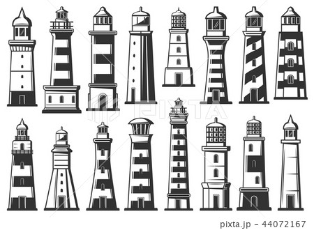 Lighthouse Marine Beacons Vector Iconsのイラスト素材