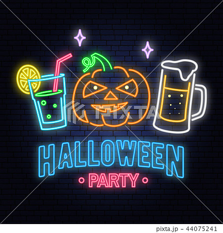 Halloween Party Neon Sign Vector Illustration のイラスト素材