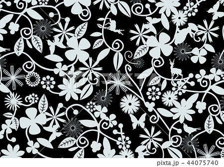 花柄 モノクロ 白 黒 灰のイラスト素材
