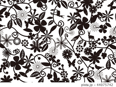 花柄 モノクロ 白 黒 灰 白背景のイラスト素材