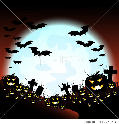 Halloween night with pumpkins and blue Moon Halloween night with pumpkins and blue Moon 44076343