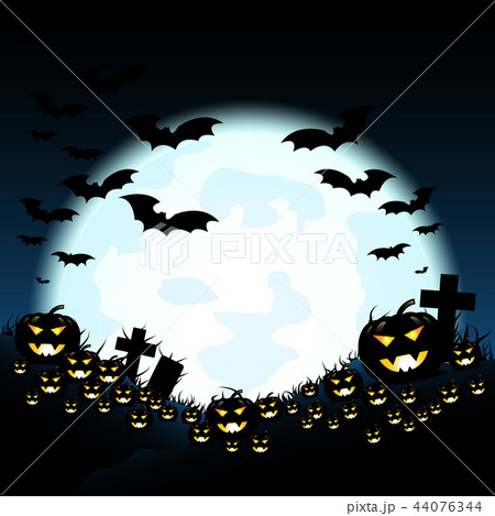 Halloween night with pumpkins and blue Moon 44076344
