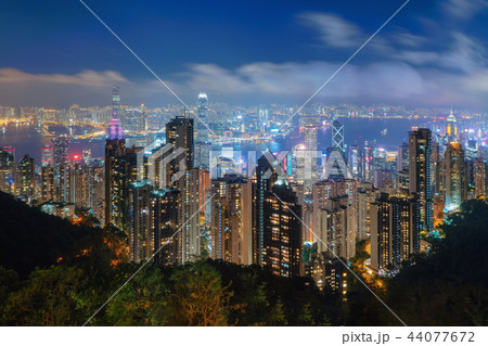 Aerial view of Hong Kong Downtown and Victoria Harbour. Financia 44077672