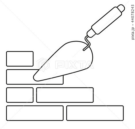Line art black and white trowel on brick wall 44078243