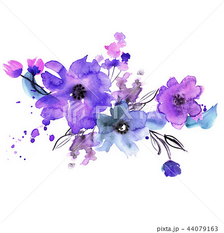 Cute Watercolor Hand Painted Blue Flowersのイラスト素材
