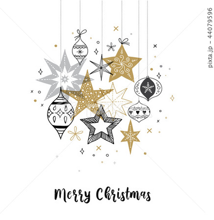 Collection of snowflakes, stars, Christmas decorations, hand drawn illustrations 44079596