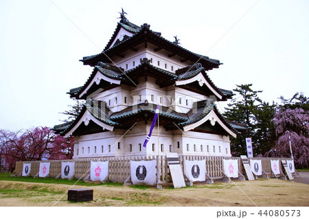 弘前城　桜　天守閣 ／ 本丸　2018年 弘前さくら祭 （ 青森県 弘前市 下白銀町  ） 44080573