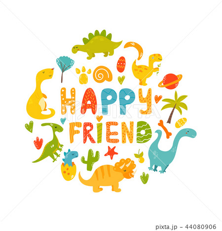 Poster with cute cartoon dinos characters Poster with cute cartoon dinos characters 44080906