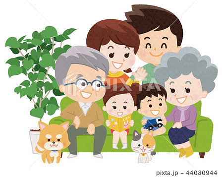 ソファーで家族団欒のイラスト素材