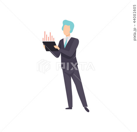 Businessman looking at report on digital tablet, successful business character at work vector Businessman looking at report on digital tablet, successful business character at work vector 44081605