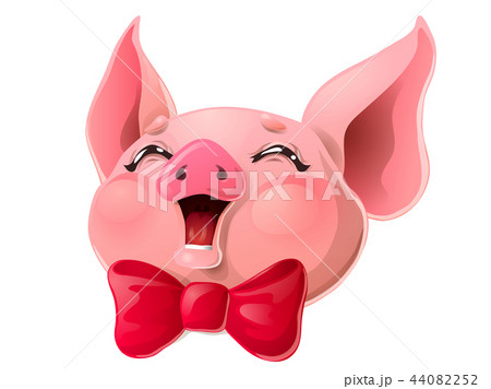 Joyful Pink Pig Head And Red Bow On Whiteのイラスト素材