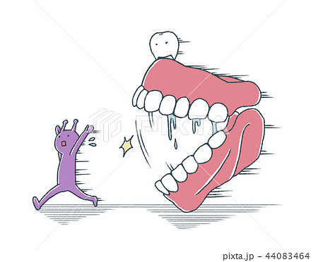 ゆるい虫歯菌は入れ歯に追いかけられるのイラスト素材