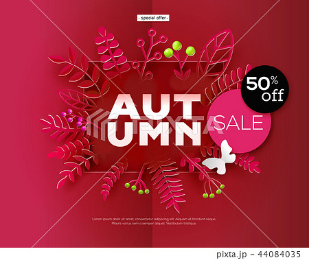 Autumn paper fall leaves purple banner Autumn paper fall leaves purple banner 44084035