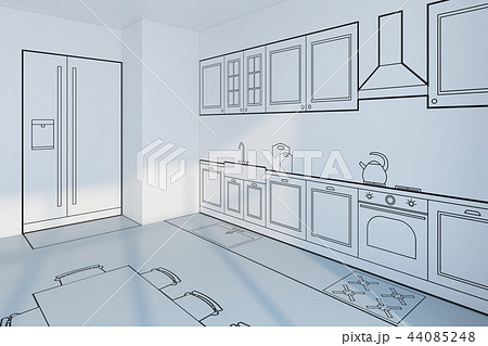 kitchen planning design, concept 3d rendering 44085248