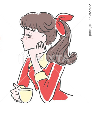 カフェでお茶する女性のイラスト素材