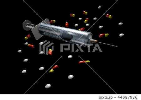 注射器と飲み薬(黒バック) 注射器と飲み薬(黒バック) 44087926