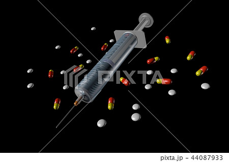 注射器と飲み薬（黒バック） 44087933