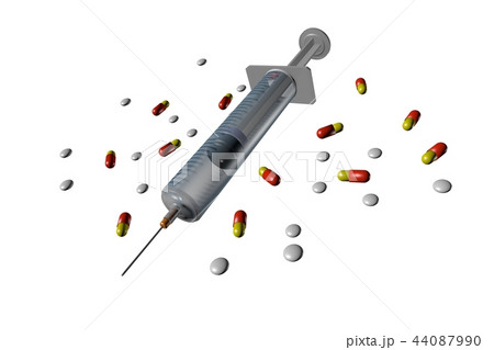 注射器と飲み薬(白バック) 注射器と飲み薬(白バック) 44087990