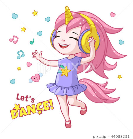 cartoon girl kid dancing headphone horn 44088231