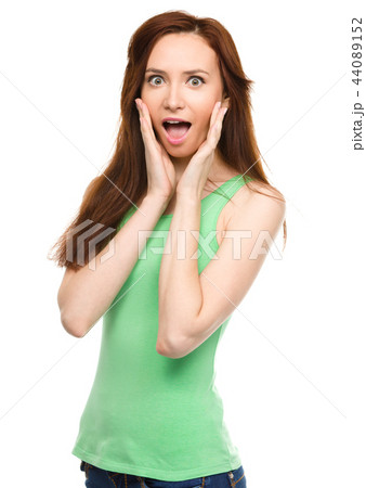 Portrait of a young surprised woman Portrait of a young surprised woman 44089152