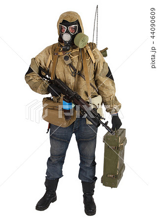 Stalker in gas mask with weapon 44090609