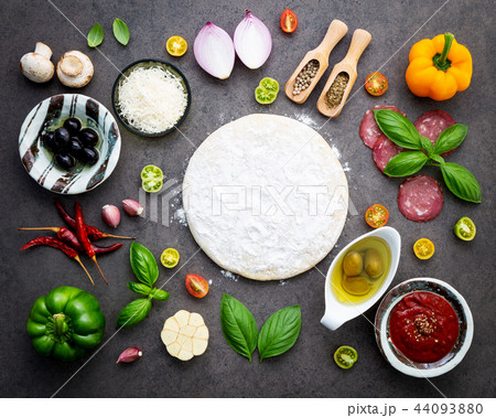 The ingredients for homemade pizza . The ingredients for homemade pizza . 44093880