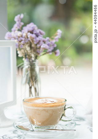 Cappuccinu coffee in clear cup on table cafe 44094466