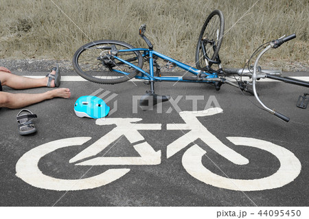 Two bicycle crash on bike lane Two bicycle crash on bike lane 44095450
