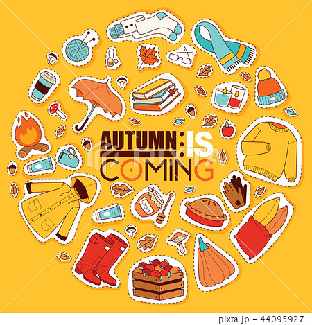 Autumn symbols banner items card with clothes - Stock