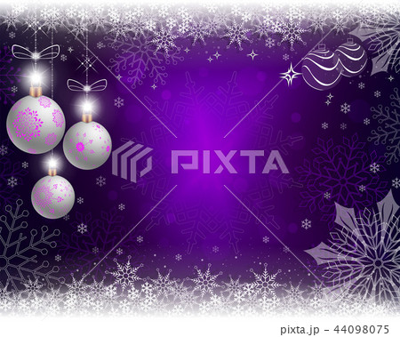 Christmas purple background with three white balls with snowflakes. Christmas purple background with three white balls with snowflakes. 44098075