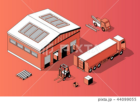 Vector 3d isometric warehouse with truck, forklift 44099055