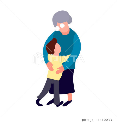 Grandmother and grandson hug. Cartoon flat old... - Stock Illustration  [44100331] - PIXTA