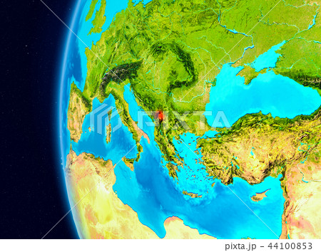 Space view of Kosovo in red 44100853