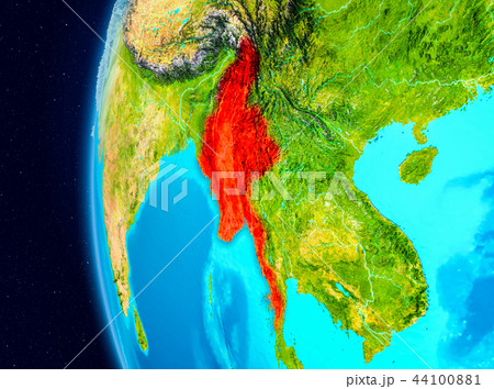 Space view of Myanmar in red 44100881