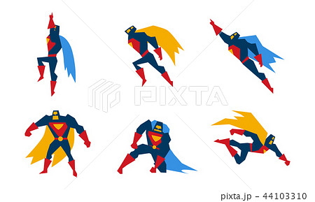 Superheroes Set Superman Character Men With のイラスト素材