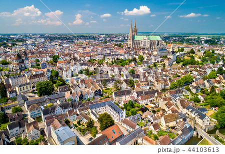 Aerial view of Chartres city with the Cathedral. A UNESCO world heritage site in Eure-et-Loir Aerial view of Chartres city with the Cathedral. A UNESCO world heritage site in Eure-et-Loir 44103613