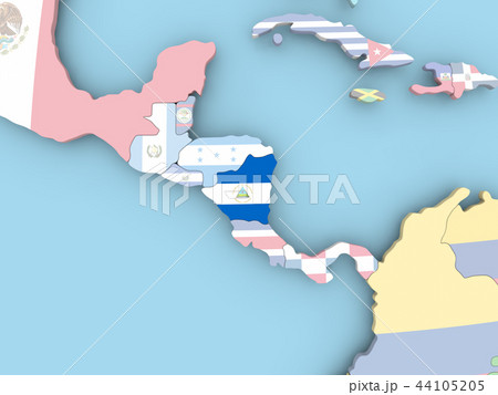 Map of Nicaragua with flag on globe 44105205