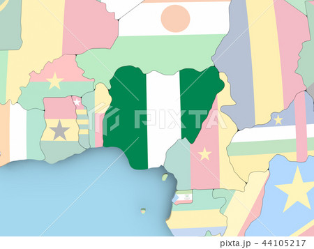 Map of Nigeria with flag on globe 44105217