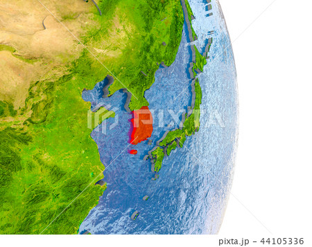 South Korea on realistic globe 44105336