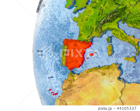 Map of Spain on model of globe 44105337